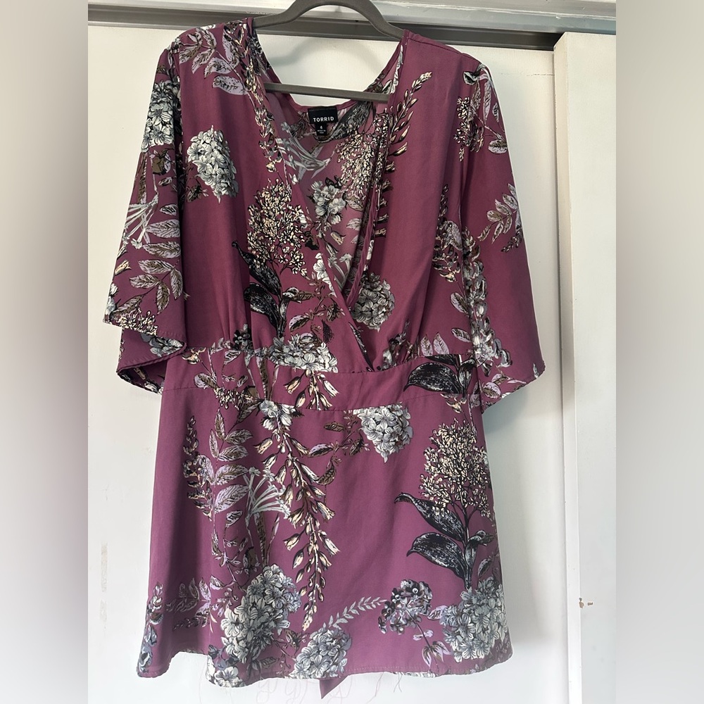 torrid Plum Floral Surplus-Style Wrap Blouse